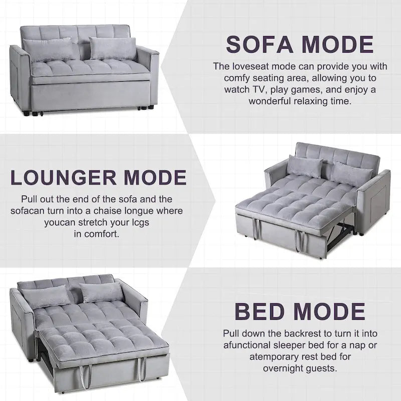 Causeuse moderne en velours avec dossier inclinable et poches, 2 places – Gris foncé / Gris clair / Bleu / Noir
