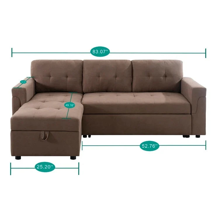 Canapé d'angle réversible avec lit gigogne, méridienne de rangement, pieds durables,