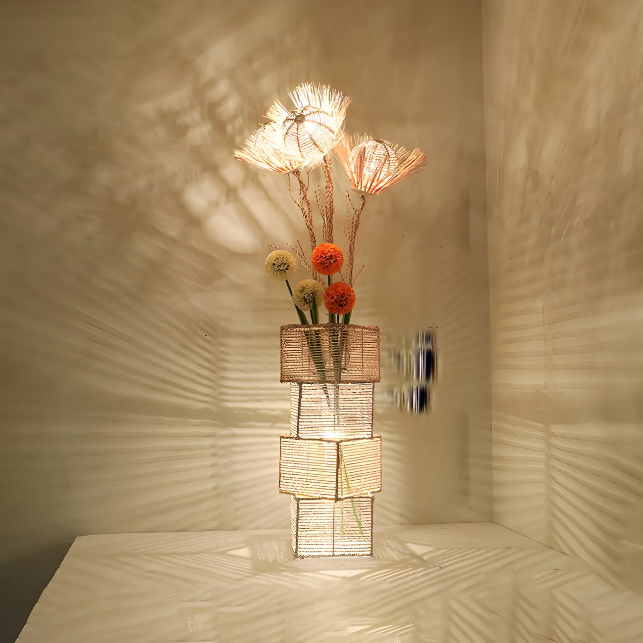 Lampadaire LED en rotin à brancher pour salon