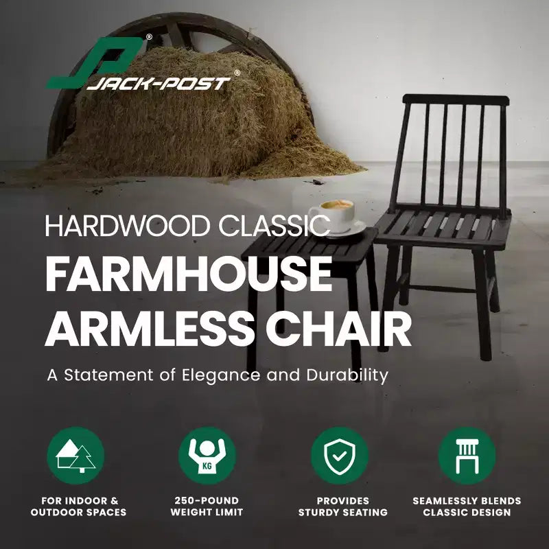 Chaise sans accoudoirs en bois dur indonésien, style ferme, capacité de 113 kg, intérieur et extérieur, noire