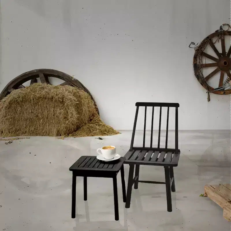 Chaise sans accoudoirs en bois dur indonésien, style ferme, capacité de 113 kg, intérieur et extérieur, noire