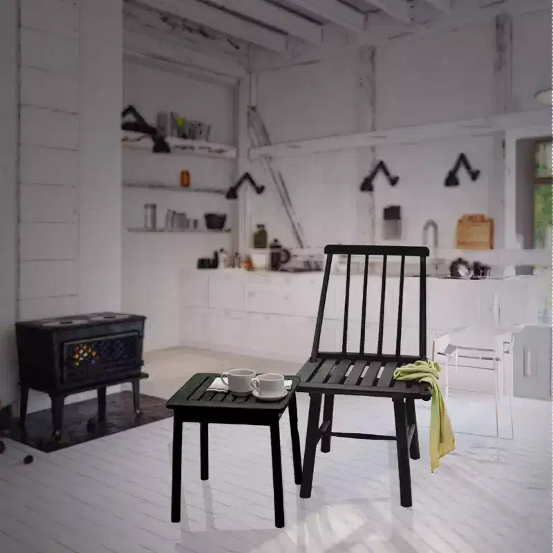 Chaise sans accoudoirs en bois dur indonésien, style ferme, capacité de 113 kg, intérieur et extérieur, noire