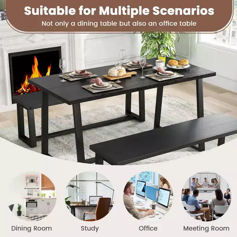 Table à manger moderne de 160 cm pour 4-6 personnes, cadre en métal robuste, finition noire ou café