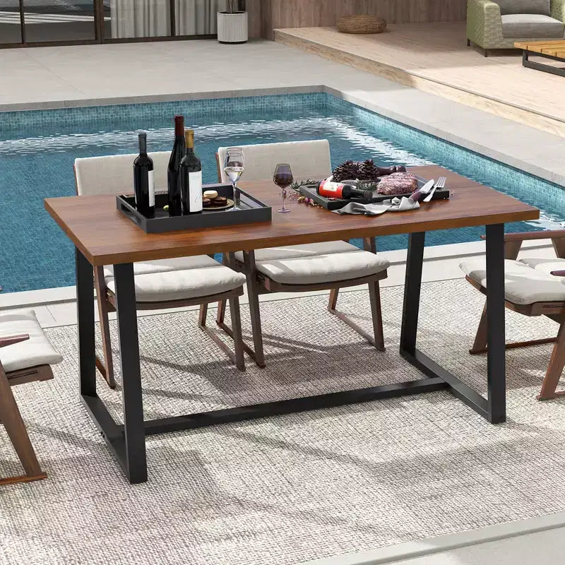 Table à manger moderne de 160 cm pour 4-6 personnes, cadre en métal robuste, finition noire ou café