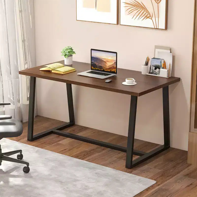 Table à manger moderne de 160 cm pour 4-6 personnes, cadre en métal robuste, finition noire ou café