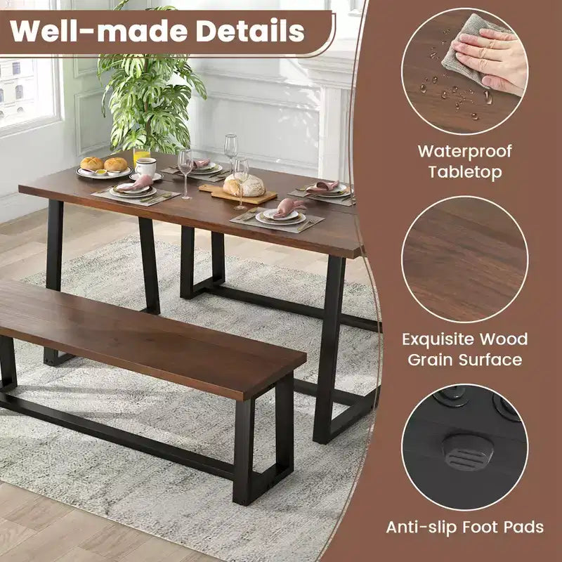 Table à manger moderne de 160 cm pour 4-6 personnes, cadre en métal robuste, finition noire ou café