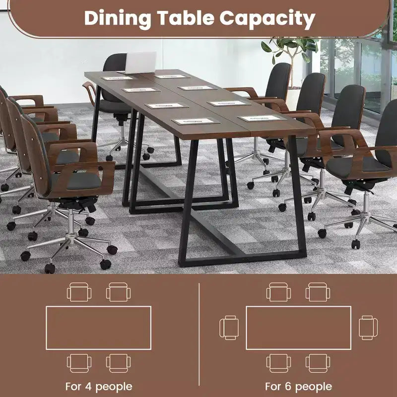 Table à manger moderne de 160 cm pour 4-6 personnes, cadre en métal robuste, finition noire ou café