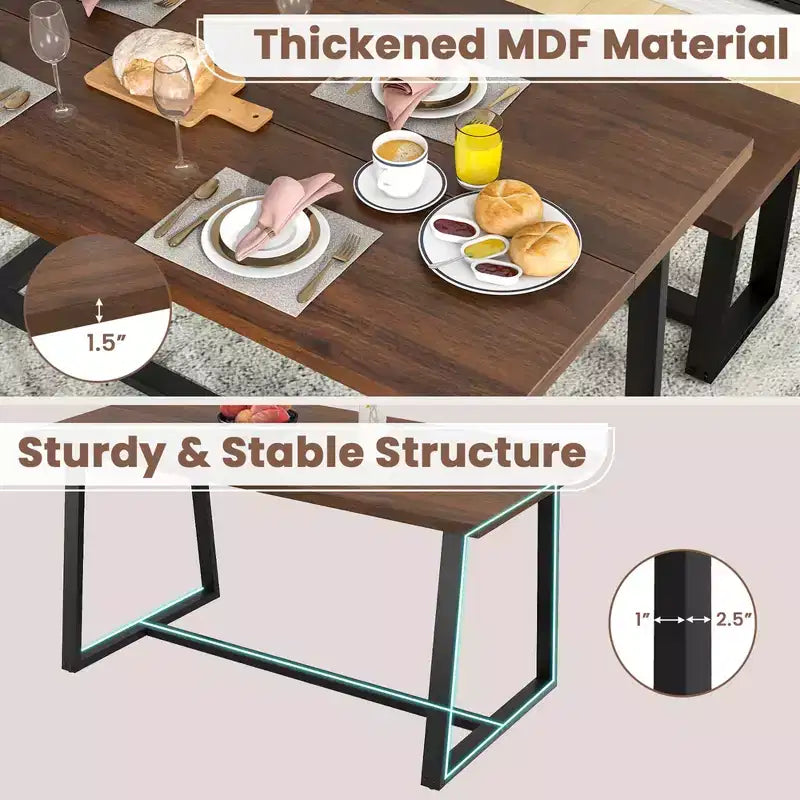 Table à manger moderne de 160 cm pour 4-6 personnes, cadre en métal robuste, finition noire ou café