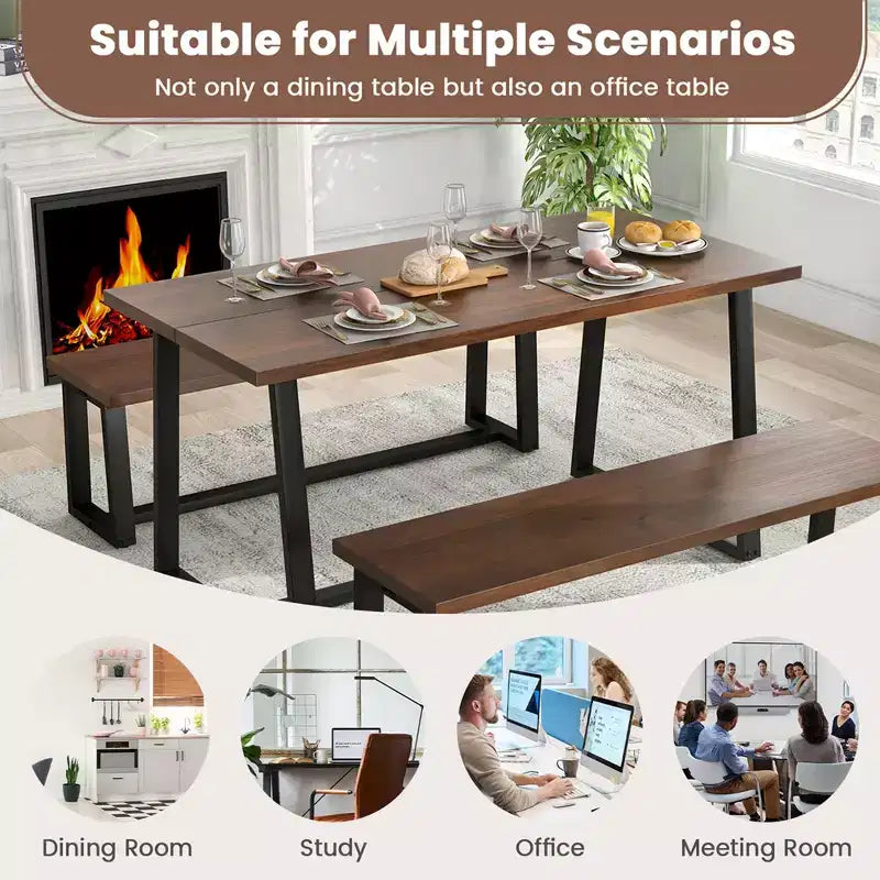 Table à manger moderne de 160 cm pour 4-6 personnes, cadre en métal robuste, finition noire ou café