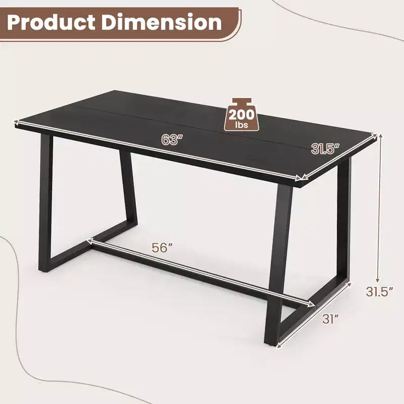 Table à manger moderne de 160 cm pour 4-6 personnes, cadre en métal robuste, finition noire ou café