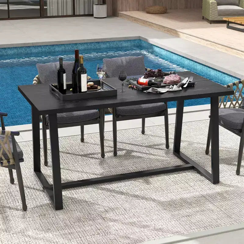 Table à manger moderne de 160 cm pour 4-6 personnes, cadre en métal robuste, finition noire ou café