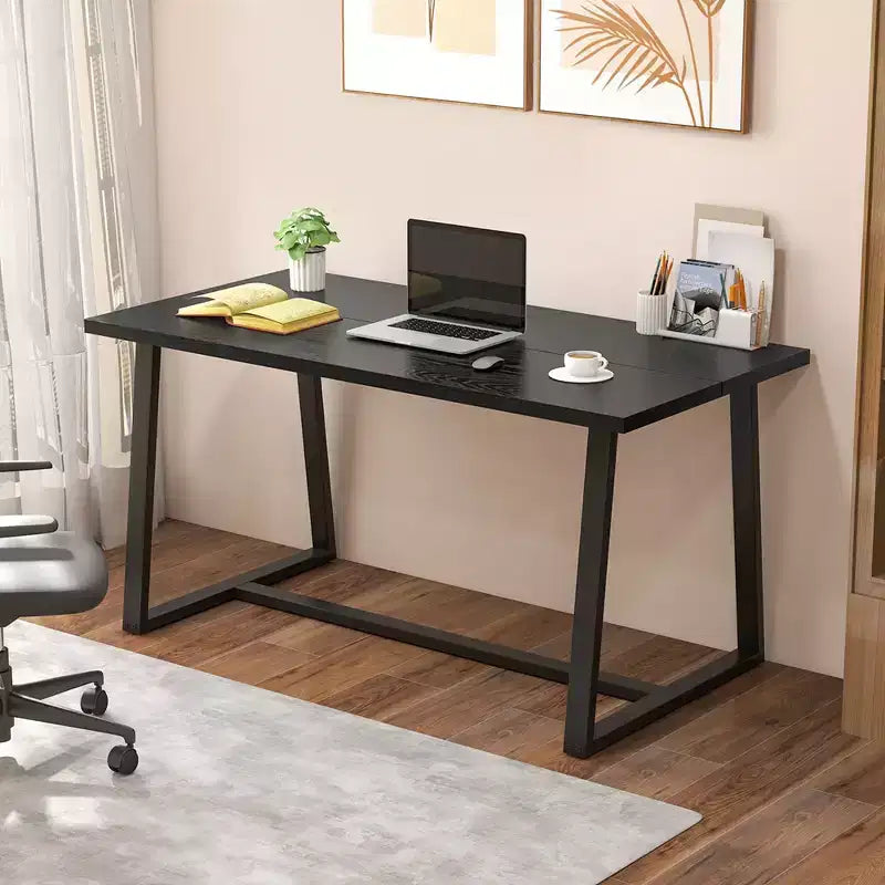 Table à manger moderne de 160 cm pour 4-6 personnes, cadre en métal robuste, finition noire ou café