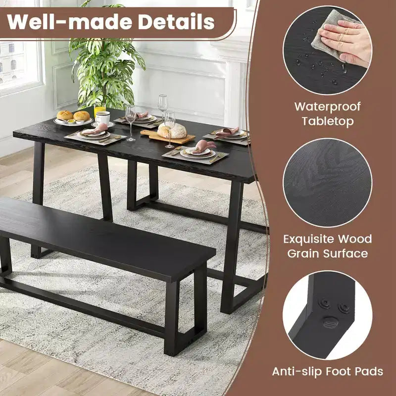 Table à manger moderne de 160 cm pour 4-6 personnes, cadre en métal robuste, finition noire ou café