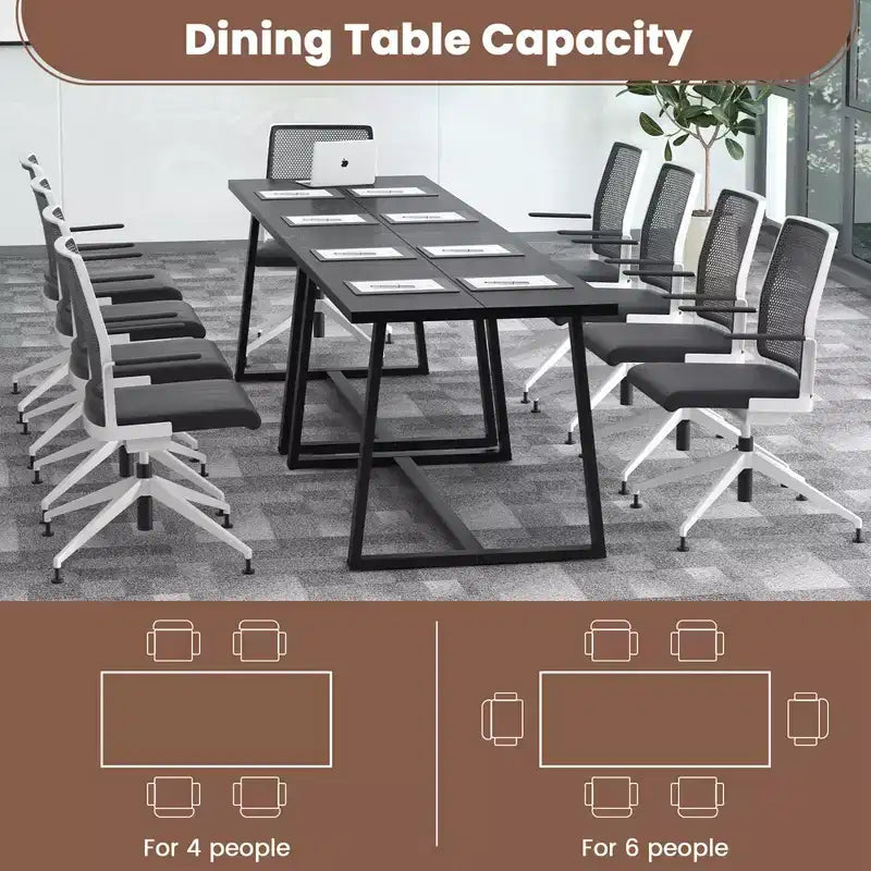 Table à manger moderne de 160 cm pour 4-6 personnes, cadre en métal robuste, finition noire ou café