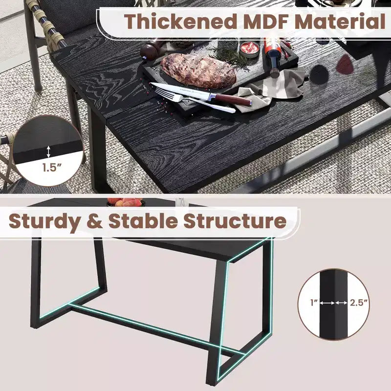 Table à manger moderne de 160 cm pour 4-6 personnes, cadre en métal robuste, finition noire ou café