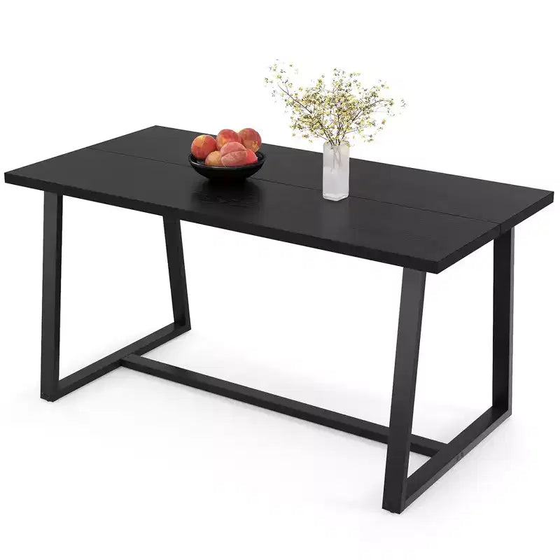 Costway 63 Large Dining Table for 4-6 People with Heavy-duty Metal Frame Modern Black/Coffee