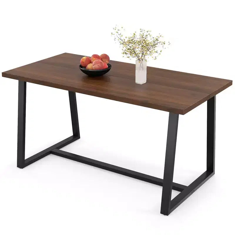 Table à manger moderne de 160 cm pour 4-6 personnes, cadre en métal robuste, finition noire ou café