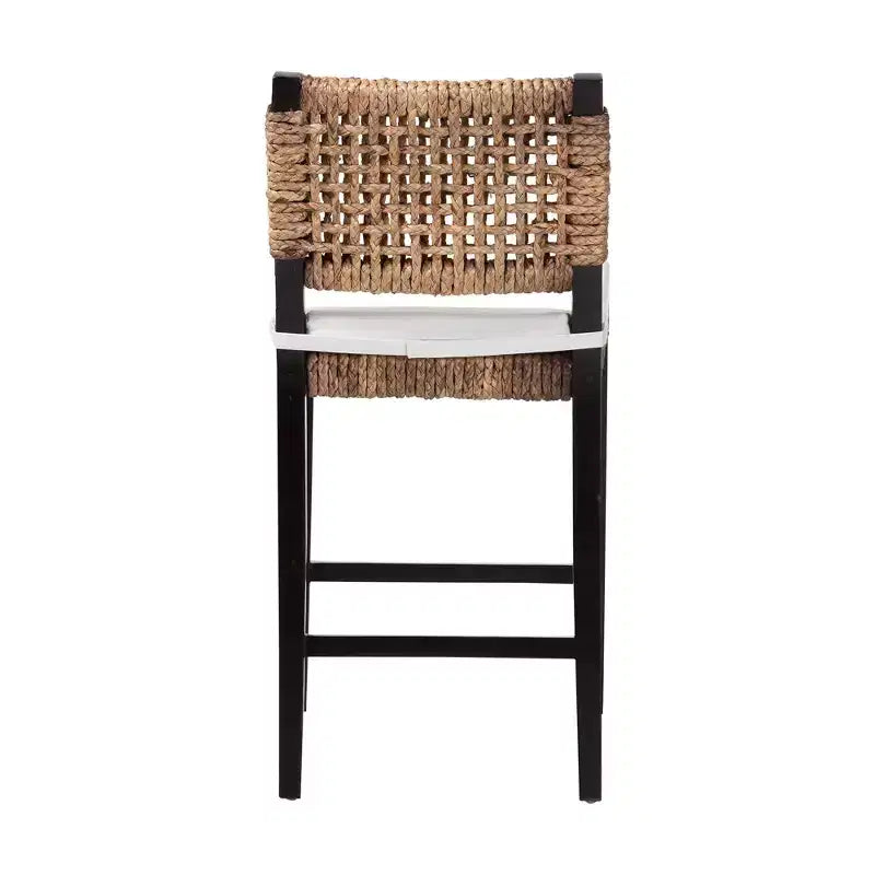 Tabouret de comptoir bali & pari Bohème Moderne, Acajou Marron Foncé & Jonc de mer, Dossier Tressé