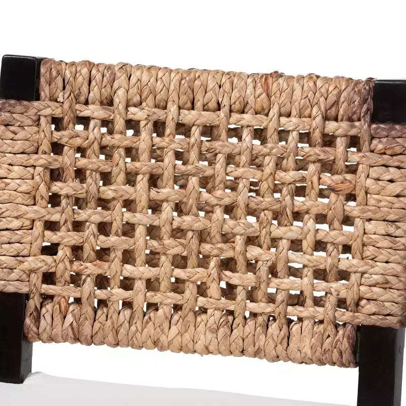 Tabouret de comptoir bali & pari Bohème Moderne, Acajou Marron Foncé & Jonc de mer, Dossier Tressé