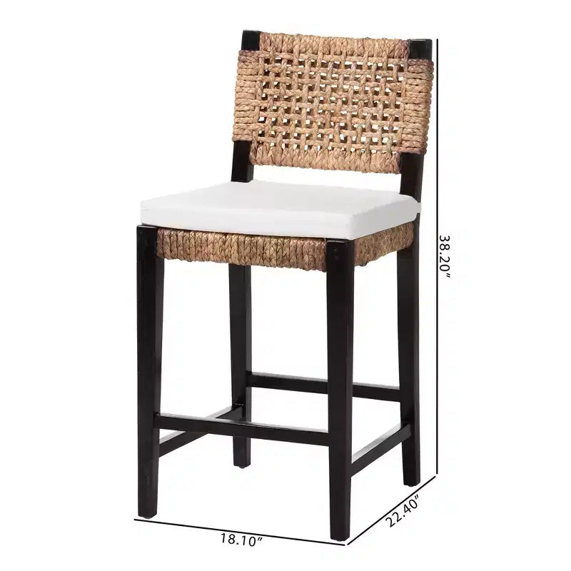 Tabouret de comptoir bali & pari Bohème Moderne, Acajou Marron Foncé & Jonc de mer, Dossier Tressé