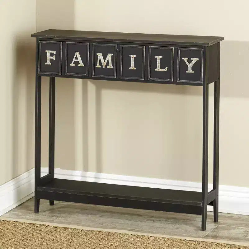 Console en métal galvanisé avec rangement dissimulé et mots décoratifs, 80 cm (L)