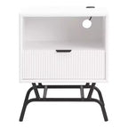 Table d'appoint moderne avec ports USB, 1 tiroir et étagère ouverte, noir et vert, 45,7 cm L
