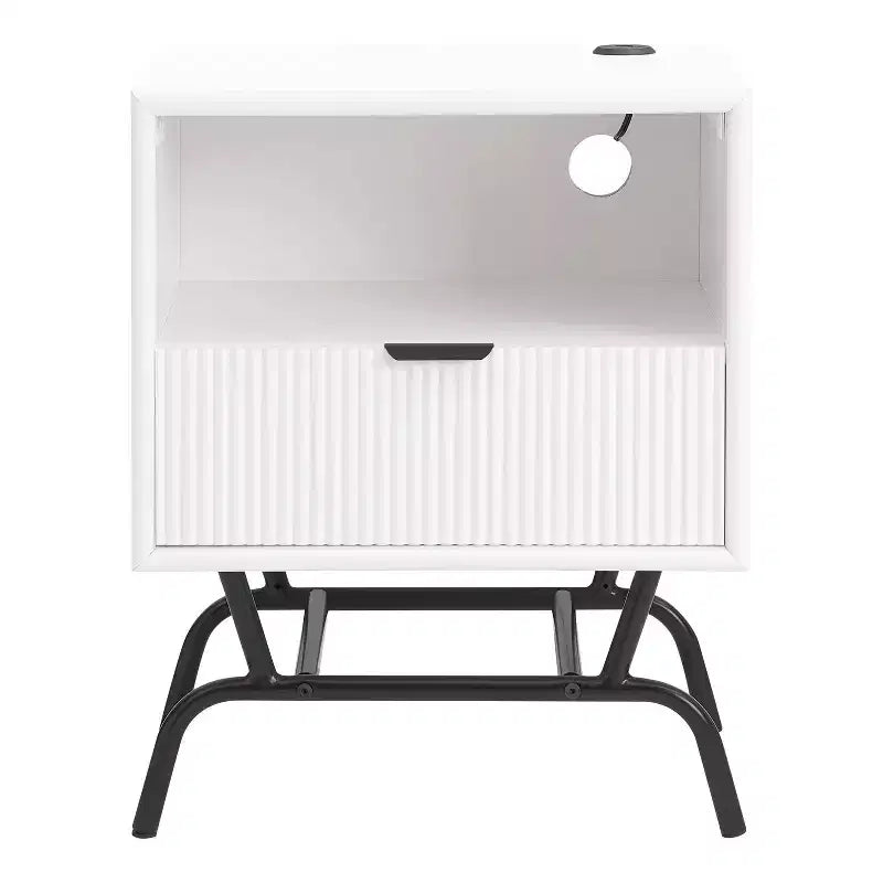 Table d'appoint moderne avec ports USB, 1 tiroir et étagère ouverte, noir et vert, 45,7 cm L
