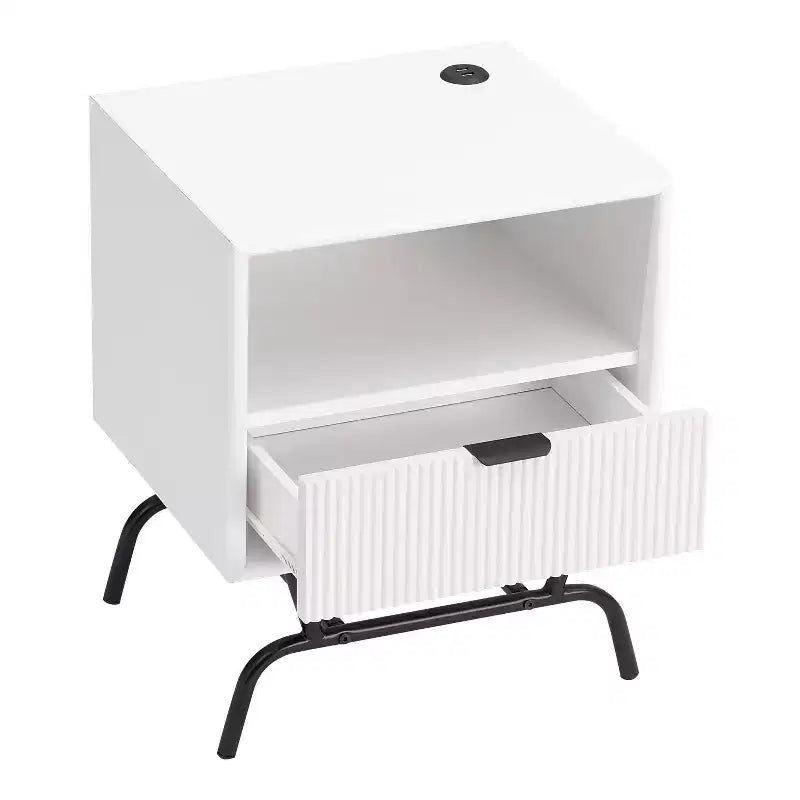 Table d'appoint moderne avec ports USB, 1 tiroir et étagère ouverte, noir et vert, 45,7 cm L