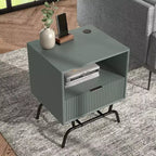Table d'appoint moderne avec ports USB, 1 tiroir et étagère ouverte, noir et vert, 45,7 cm L