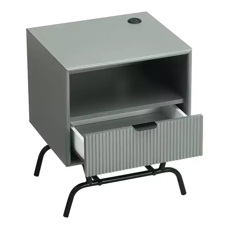 Table d'appoint moderne avec ports USB, 1 tiroir et étagère ouverte, noir et vert, 45,7 cm L