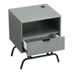 Table d'appoint moderne avec ports USB, 1 tiroir et étagère ouverte, noir et vert, 45,7 cm L