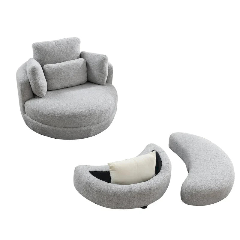 Fauteuil crapaud pivotant surdimensionné avec pouf de rangement lune