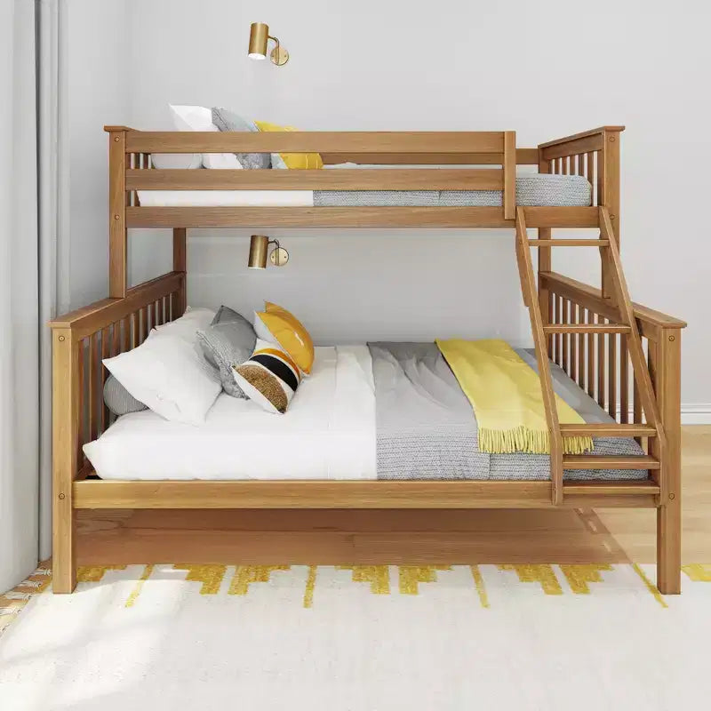 Lit superposé en bois massif deux places XL sur grand lit pour enfants, capacité de 180 kg, se sépare en 2 lits