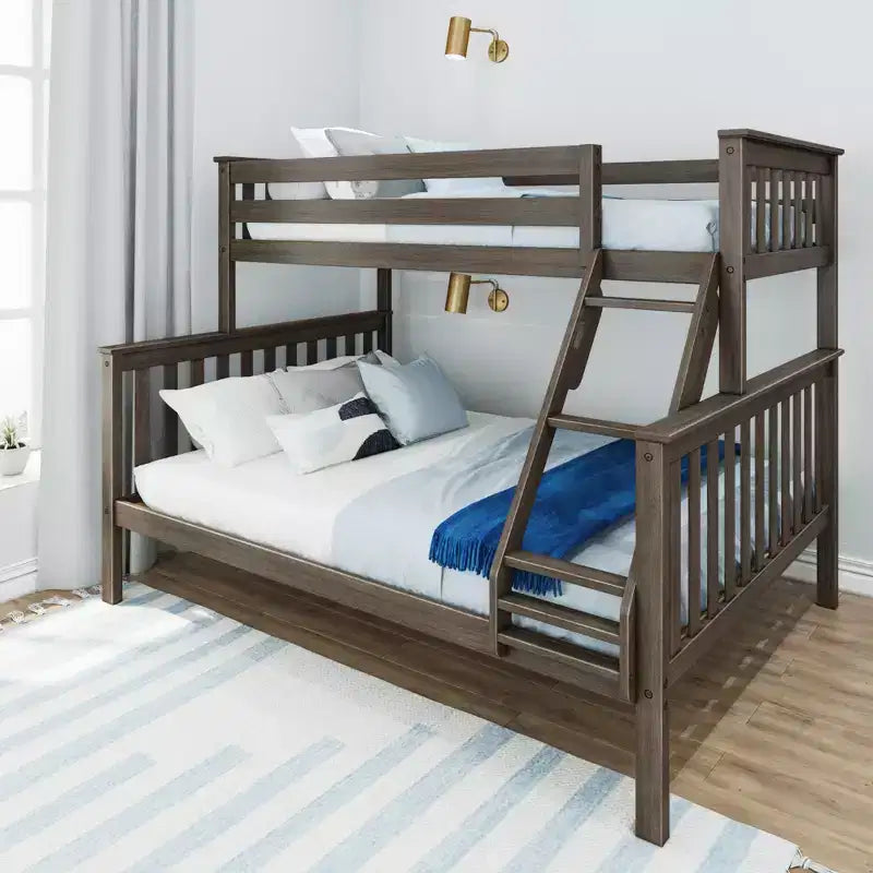 Lit superposé en bois massif deux places XL sur grand lit pour enfants, capacité de 180 kg, se sépare en 2 lits