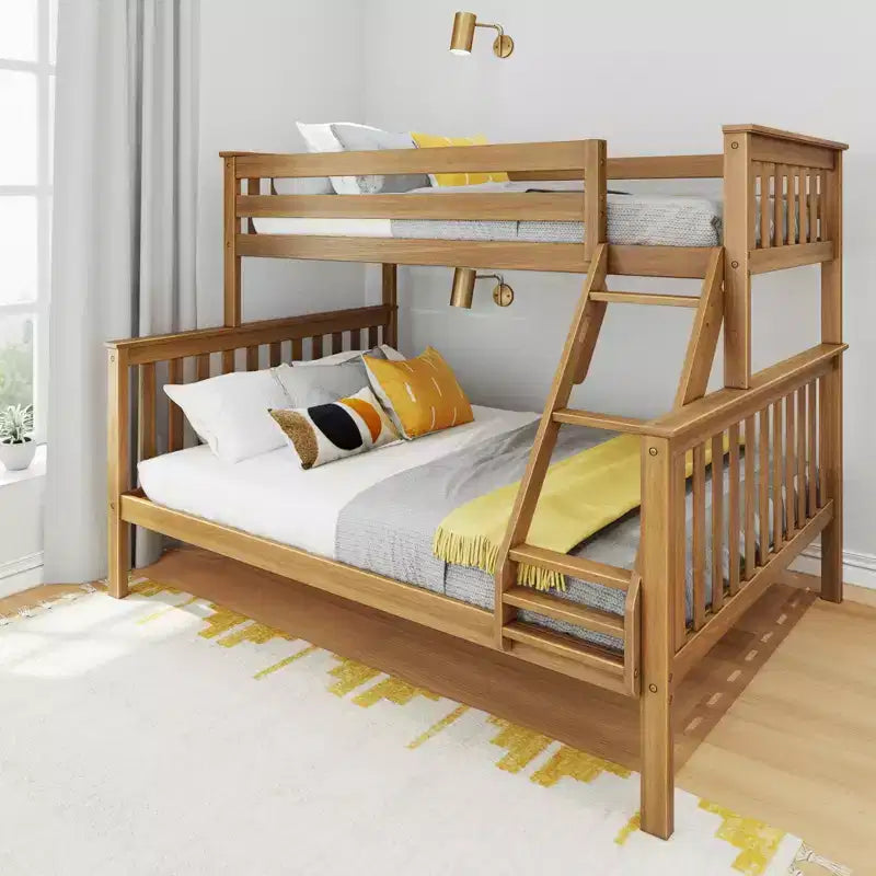 Lit superposé en bois massif deux places XL sur grand lit pour enfants, capacité de 180 kg, se sépare en 2 lits