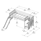 Lit mezzanine jumeau pour enfants avec toboggan et escalier, bois massif, garde-corps de 35,5 cm, capacité de 181 kg