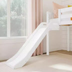 Lit mezzanine jumeau pour enfants avec toboggan et escalier, bois massif, garde-corps de 35,5 cm, capacité de 181 kg