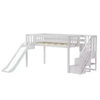 Lit mezzanine jumeau pour enfants avec toboggan et escalier, bois massif, garde-corps de 35,5 cm, capacité de 181 kg
