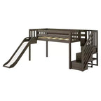 Lit mezzanine jumeau pour enfants avec toboggan et escalier, bois massif, garde-corps de 35,5 cm, capacité de 181 kg