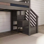 Lit mezzanine jumeau pour enfants avec toboggan et escalier, bois massif, garde-corps de 35,5 cm, capacité de 181 kg