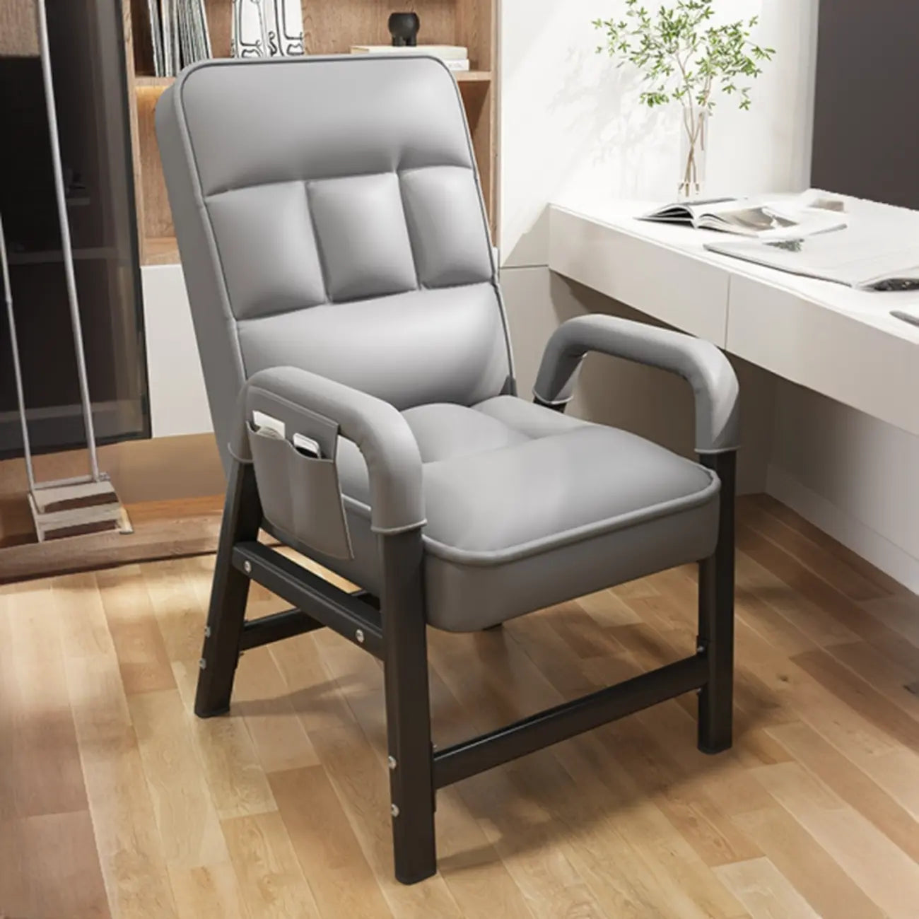 Chaise de bureau moderne à 4 pieds, rembourrée, gris