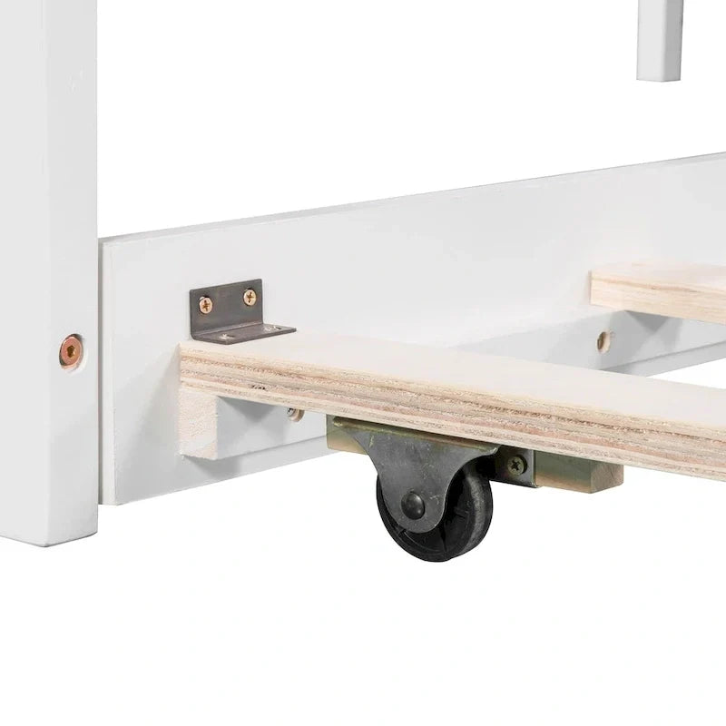 Lit plateforme en L moderne blanc de taille double avec lit gigogne et tiroirs pour chambre à coucher