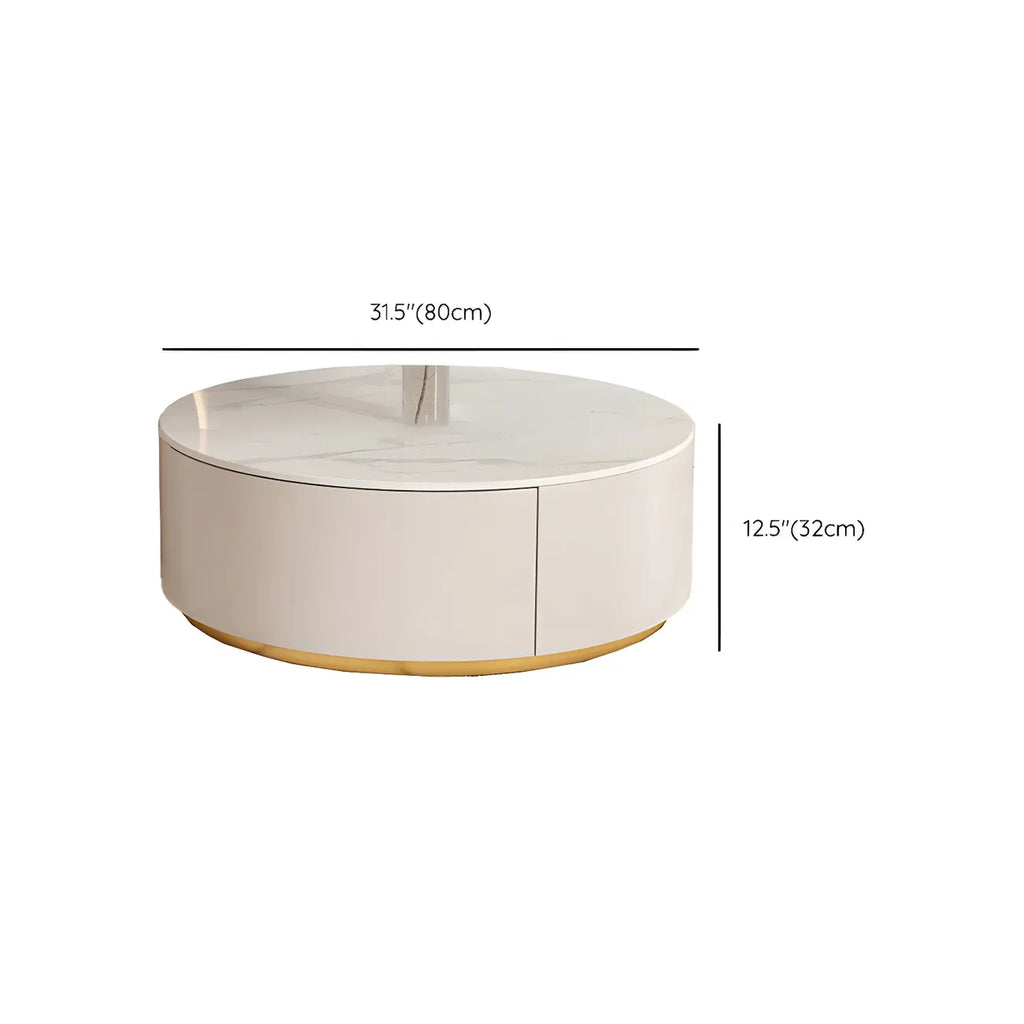 Table basse de forme tambour, ronde, en bois, moderne, blanche avec tiroir