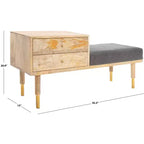 Banc de rangement 2 tiroirs avec coussin, blanc cassé, entrée et chambre à coucher