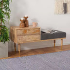 Banc de rangement 2 tiroirs avec coussin, blanc cassé, entrée et chambre à coucher