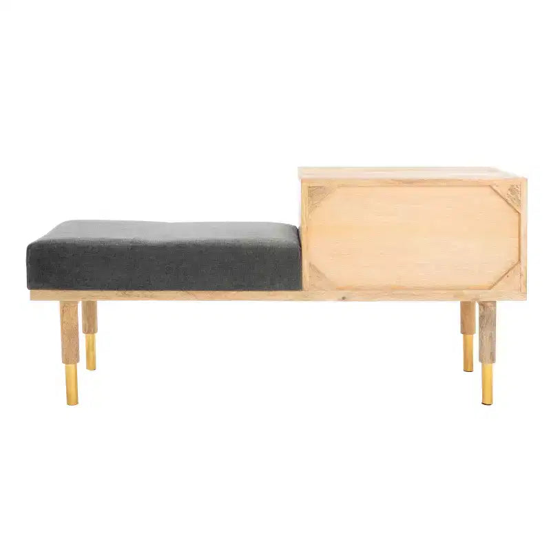 Banc de rangement 2 tiroirs avec coussin, blanc cassé, entrée et chambre à coucher