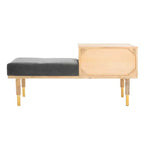 Banc de rangement 2 tiroirs avec coussin, blanc cassé, entrée et chambre à coucher