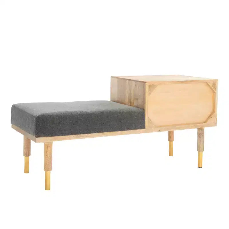 Banc de rangement 2 tiroirs avec coussin, blanc cassé, entrée et chambre à coucher