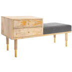 Banc de rangement 2 tiroirs avec coussin, blanc cassé, entrée et chambre à coucher