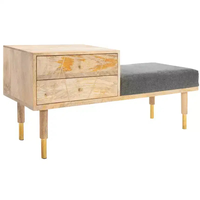 Banc de rangement 2 tiroirs avec coussin, blanc cassé, entrée et chambre à coucher